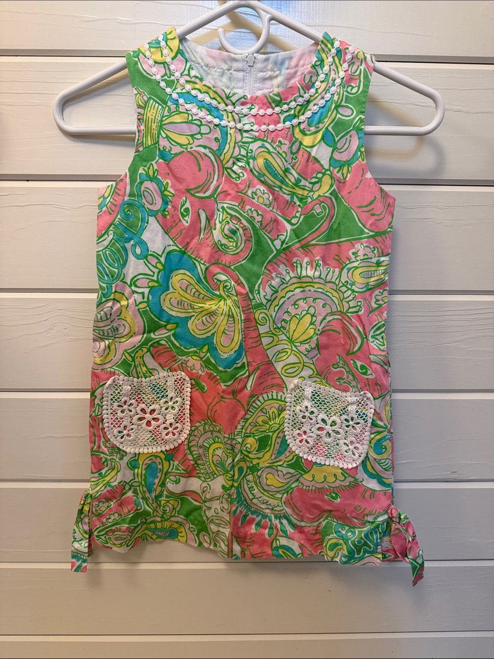 Lilly Pulitzer Pink & Green Floral Sleeveless Tunic Dress with Crochet Pockets